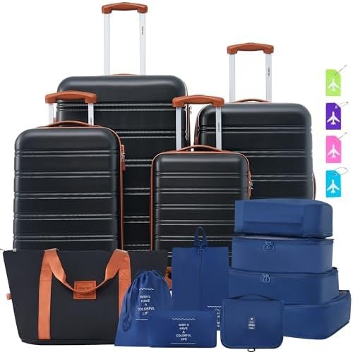 Merax Luggage sets of 13 Piece 16 20 24 28 IN Carry on Luggage sets 4 piece Hardcase Black and Brown Luggage Expandable Suitcase Set with Wheels Merax Luggage sets of 13 Piece 16 20 24 28 IN Carry on Luggage sets 4 piece Hardcase Black and Brown Luggage Expandable Suitcase Set with Wheels